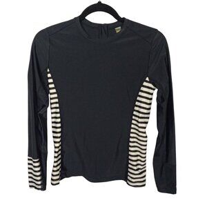 Lole Top Womens M Black Long Sleeve Striped Athletic Activewear Yoga Workout